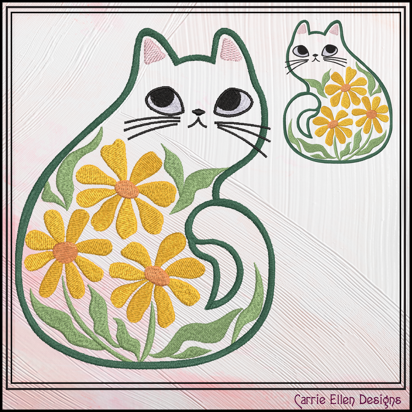 Modern Floral Cat Machine Embroidery Design | Botanical Tabby Cat Embroidery Pattern | Whimsical Flower Cat Stitch File, 6 Sizes (4149)