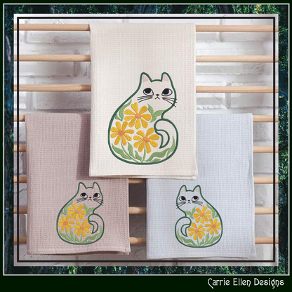 Modern Floral Cat Machine Embroidery Design | Botanical Tabby Cat Embroidery Pattern | Whimsical Flower Cat Stitch File, 6 Sizes (4149)