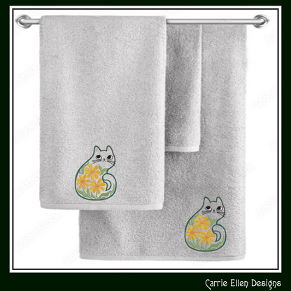 Modern Floral Cat Machine Embroidery Design | Botanical Tabby Cat Embroidery Pattern | Whimsical Flower Cat Stitch File, 6 Sizes (4149)