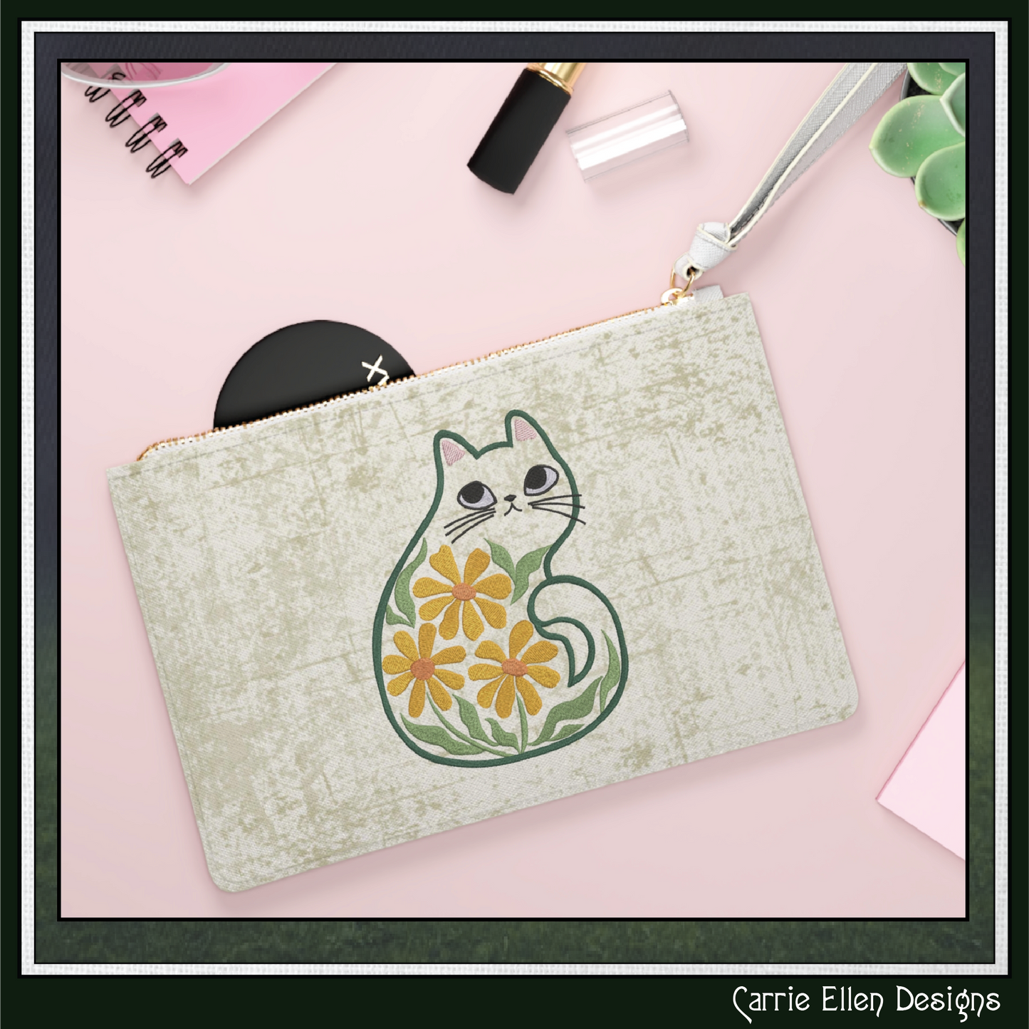 Modern Floral Cat Machine Embroidery Design | Botanical Tabby Cat Embroidery Pattern | Whimsical Flower Cat Stitch File, 6 Sizes (4149)