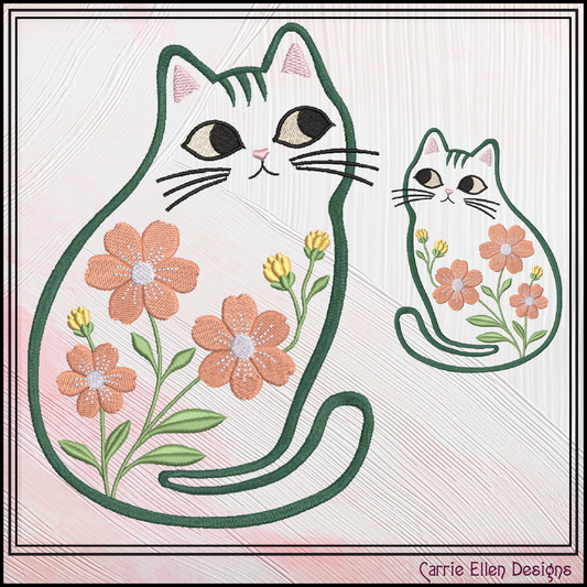 Modern Floral Cat Machine Embroidery Design | Botanical Tabby Cat Embroidery Pattern | Whimsical Flower Cat Stitch File, 6 Sizes (4150)