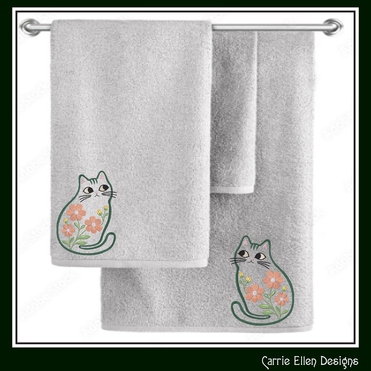Modern Floral Cat Machine Embroidery Design | Botanical Tabby Cat Embroidery Pattern | Whimsical Flower Cat Stitch File, 6 Sizes (4150)
