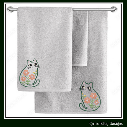 Modern Floral Cat Machine Embroidery Design | Botanical Tabby Cat Embroidery Pattern | Whimsical Flower Cat Stitch File, 6 Sizes (4150)