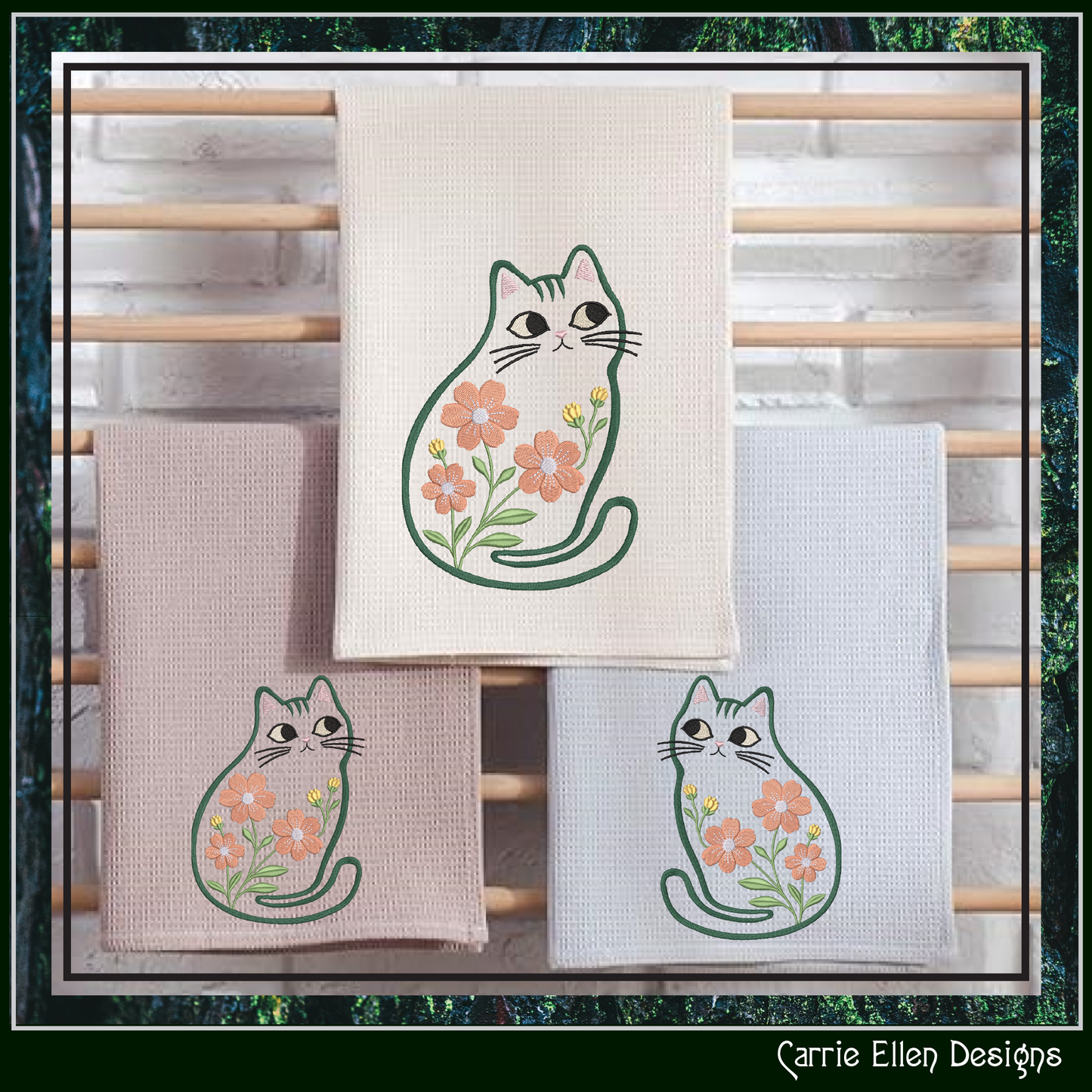 Modern Floral Cat Machine Embroidery Design | Botanical Tabby Cat Embroidery Pattern | Whimsical Flower Cat Stitch File, 6 Sizes (4150)
