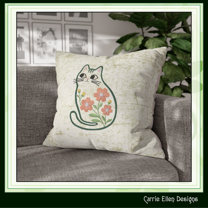 Modern Floral Cat Machine Embroidery Design | Botanical Tabby Cat Embroidery Pattern | Whimsical Flower Cat Stitch File, 6 Sizes (4150)