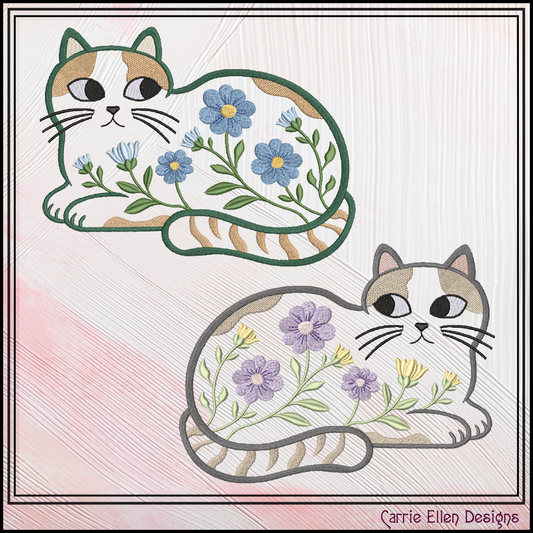 Modern Floral Cat Machine Embroidery Design | Botanical Tabby Cat Embroidery Pattern | Whimsical Flower Cat Stitch File, 6 Sizes (4151)