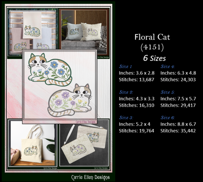 Modern Floral Cat Bundle Machine Embroidery Designs | Botanical Cat Collection | Whimsical Flower Cat Embroidery Pattern Set, 6 Designs, 6 Sizes Each (4155)