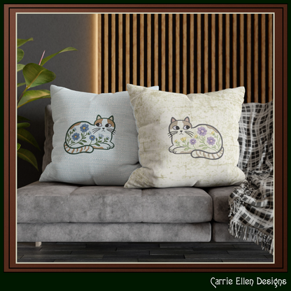 Modern Floral Cat Machine Embroidery Design | Botanical Tabby Cat Embroidery Pattern | Whimsical Flower Cat Stitch File, 6 Sizes (4151)