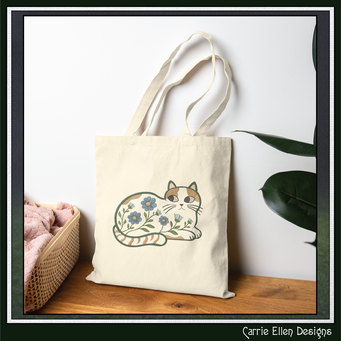 Modern Floral Cat Machine Embroidery Design | Botanical Tabby Cat Embroidery Pattern | Whimsical Flower Cat Stitch File, 6 Sizes (4151)