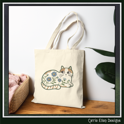 Modern Floral Cat Machine Embroidery Design | Botanical Tabby Cat Embroidery Pattern | Whimsical Flower Cat Stitch File, 6 Sizes (4151)