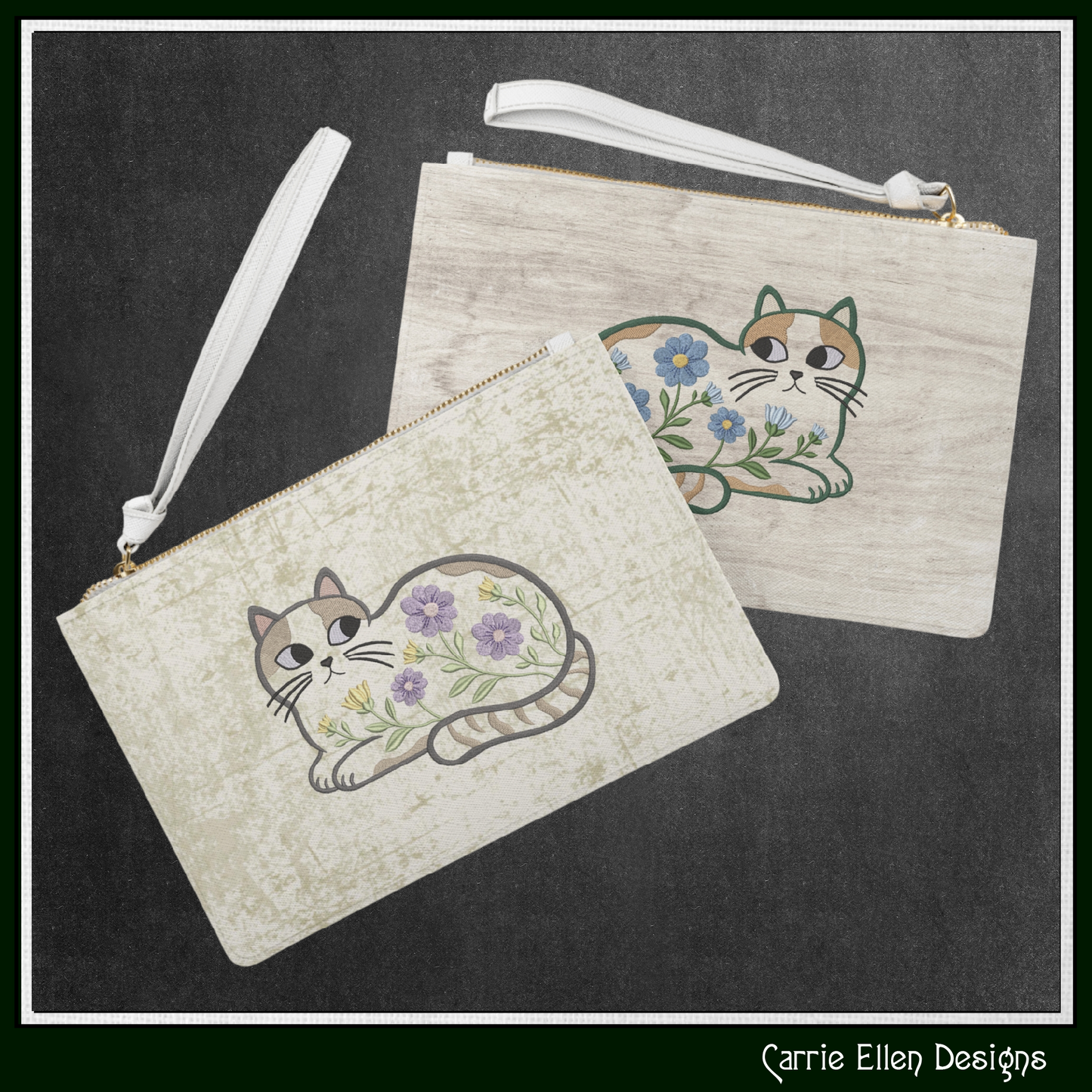 Modern Floral Cat Machine Embroidery Design | Botanical Tabby Cat Embroidery Pattern | Whimsical Flower Cat Stitch File, 6 Sizes (4151)
