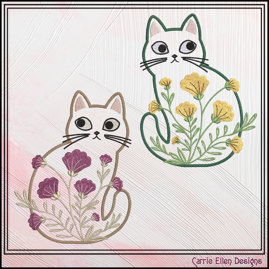 Modern Floral Cat Machine Embroidery Design | Botanical Tabby Cat Embroidery Pattern | Whimsical Flower Cat Stitch File, 6 Sizes (4152)