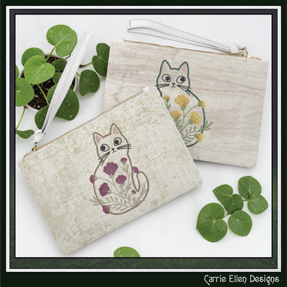 Modern Floral Cat Machine Embroidery Design | Botanical Tabby Cat Embroidery Pattern | Whimsical Flower Cat Stitch File, 6 Sizes (4152)