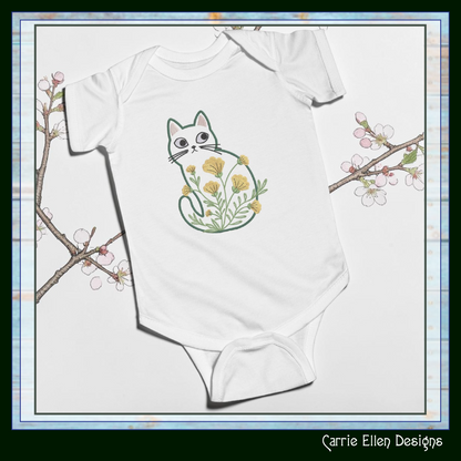 Modern Floral Cat Machine Embroidery Design | Botanical Tabby Cat Embroidery Pattern | Whimsical Flower Cat Stitch File, 6 Sizes (4152)