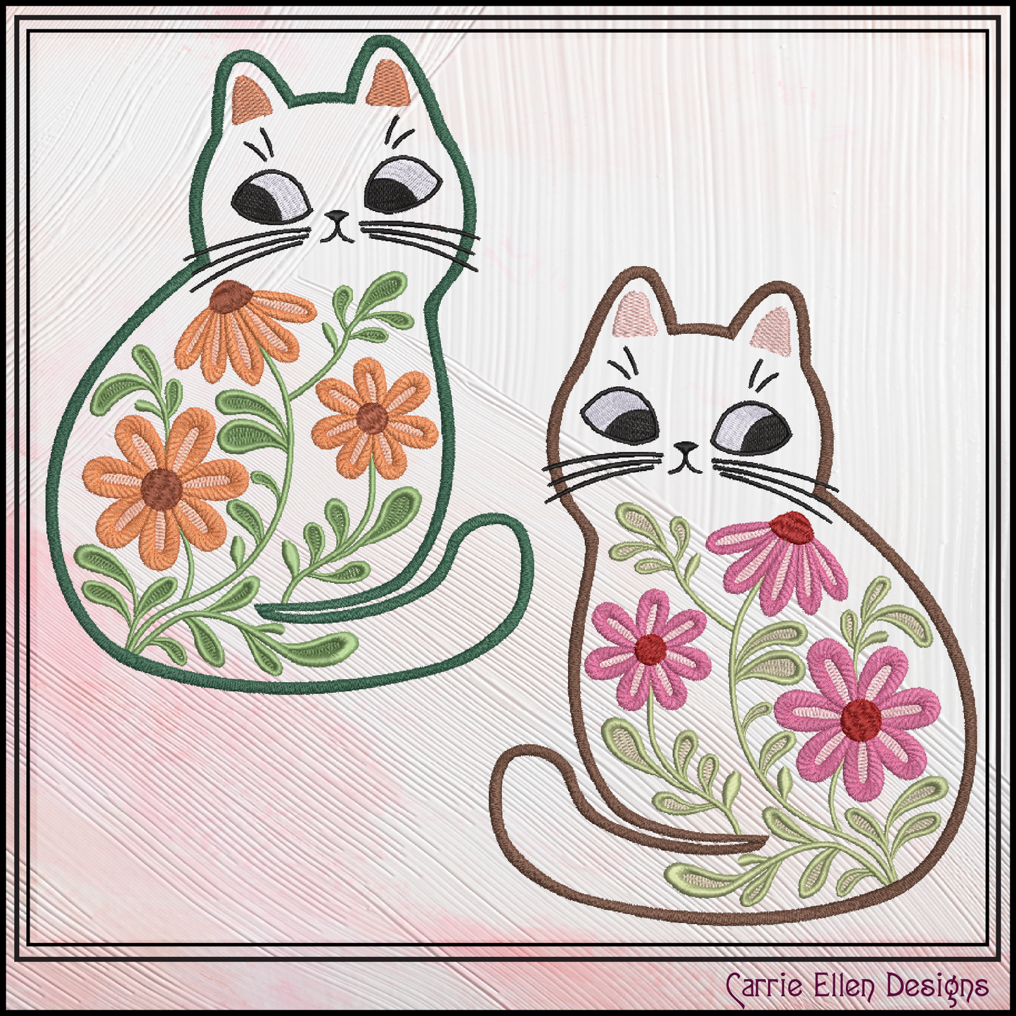 Modern Floral Cat Machine Embroidery Design | Botanical Tabby Cat Embroidery Pattern | Whimsical Flower Cat Stitch File, 6 Sizes (4153)