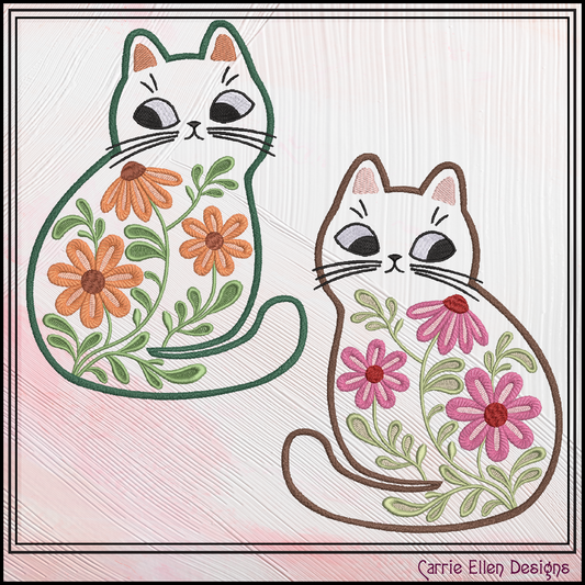 Modern Floral Cat Machine Embroidery Design | Botanical Tabby Cat Embroidery Pattern | Whimsical Flower Cat Stitch File, 6 Sizes (4153)