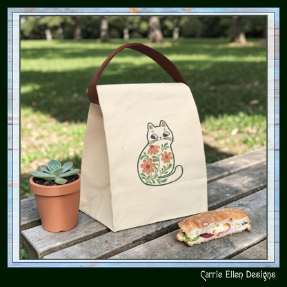 Modern Floral Cat Machine Embroidery Design | Botanical Tabby Cat Embroidery Pattern | Whimsical Flower Cat Stitch File, 6 Sizes (4153)