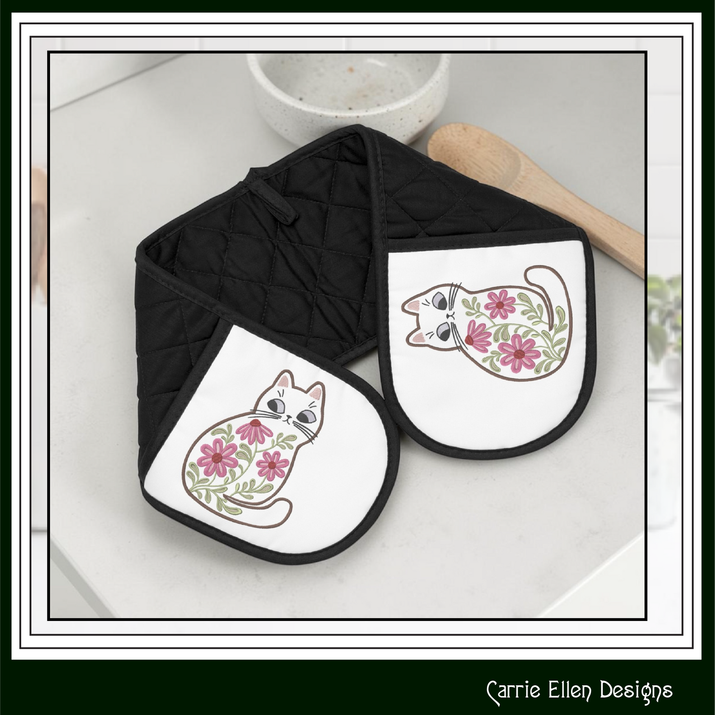 Modern Floral Cat Machine Embroidery Design | Botanical Tabby Cat Embroidery Pattern | Whimsical Flower Cat Stitch File, 6 Sizes (4153)