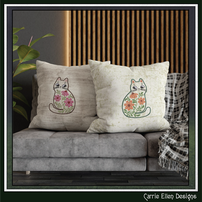 Modern Floral Cat Machine Embroidery Design | Botanical Tabby Cat Embroidery Pattern | Whimsical Flower Cat Stitch File, 6 Sizes (4153)