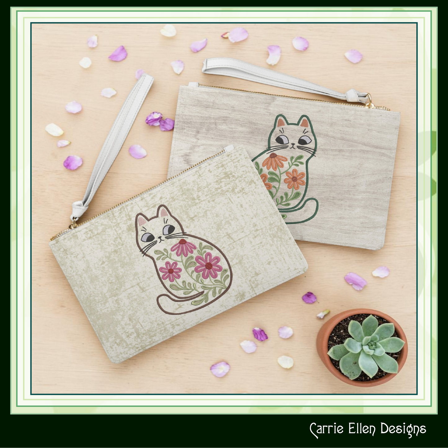 Modern Floral Cat Machine Embroidery Design | Botanical Tabby Cat Embroidery Pattern | Whimsical Flower Cat Stitch File, 6 Sizes (4153)