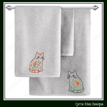 Modern Floral Cat Machine Embroidery Design | Botanical Tabby Cat Embroidery Pattern | Whimsical Flower Cat Stitch File, 6 Sizes (4154)