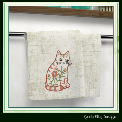 Modern Floral Cat Machine Embroidery Design | Botanical Tabby Cat Embroidery Pattern | Whimsical Flower Cat Stitch File, 6 Sizes (4154)