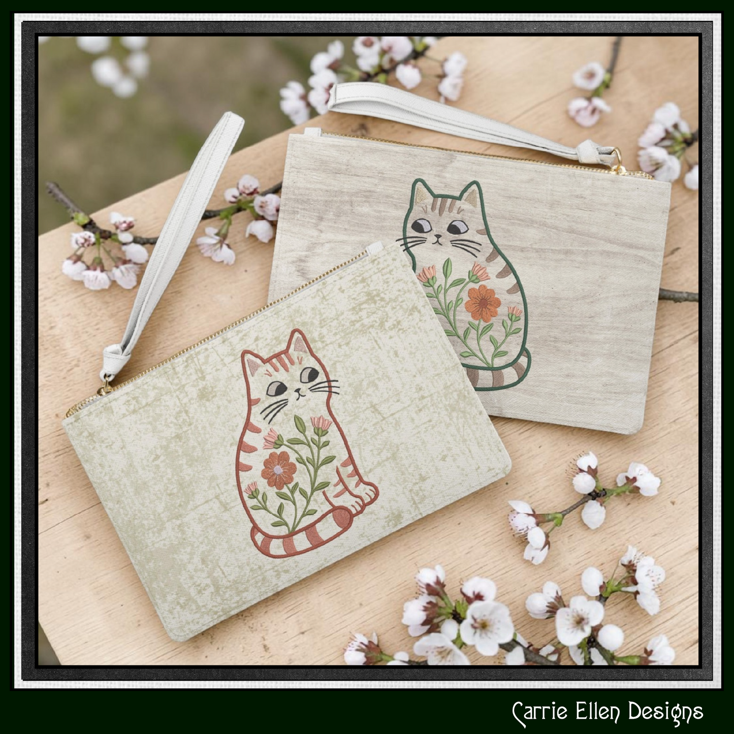 Modern Floral Cat Machine Embroidery Design | Botanical Tabby Cat Embroidery Pattern | Whimsical Flower Cat Stitch File, 6 Sizes (4154)