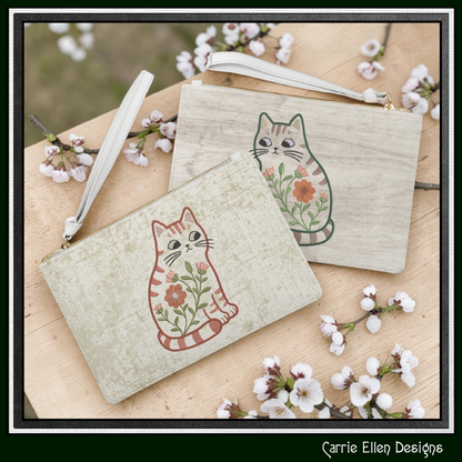 Modern Floral Cat Machine Embroidery Design | Botanical Tabby Cat Embroidery Pattern | Whimsical Flower Cat Stitch File, 6 Sizes (4154)