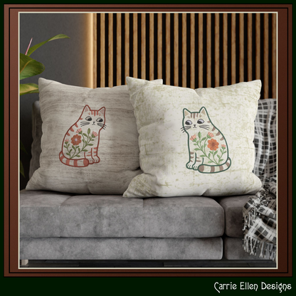 Modern Floral Cat Machine Embroidery Design | Botanical Tabby Cat Embroidery Pattern | Whimsical Flower Cat Stitch File, 6 Sizes (4154)