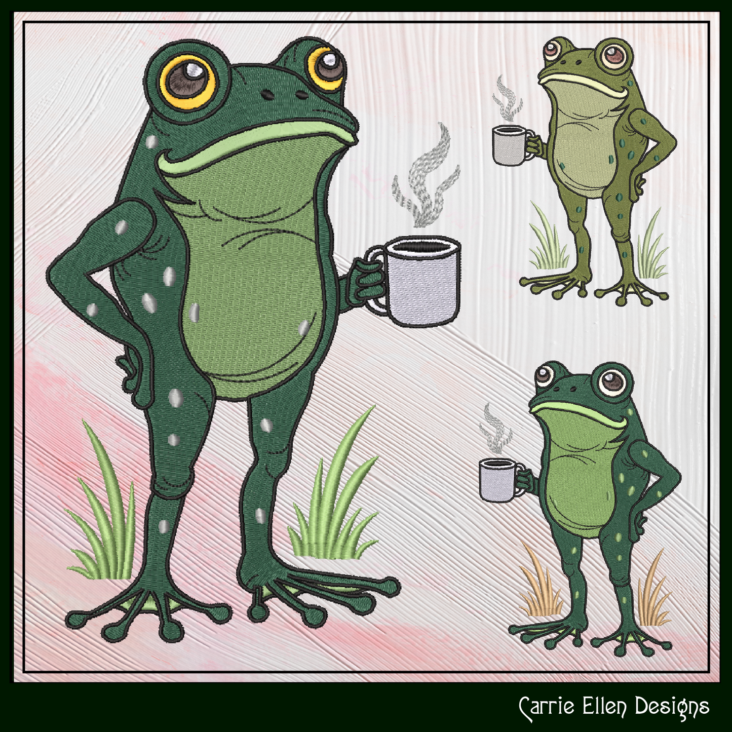 Frog with Coffee Machine Embroidery Design | Funny Morning Frog Stitch File | Coffee Lover Embroidery, 6 Sizes (4156)