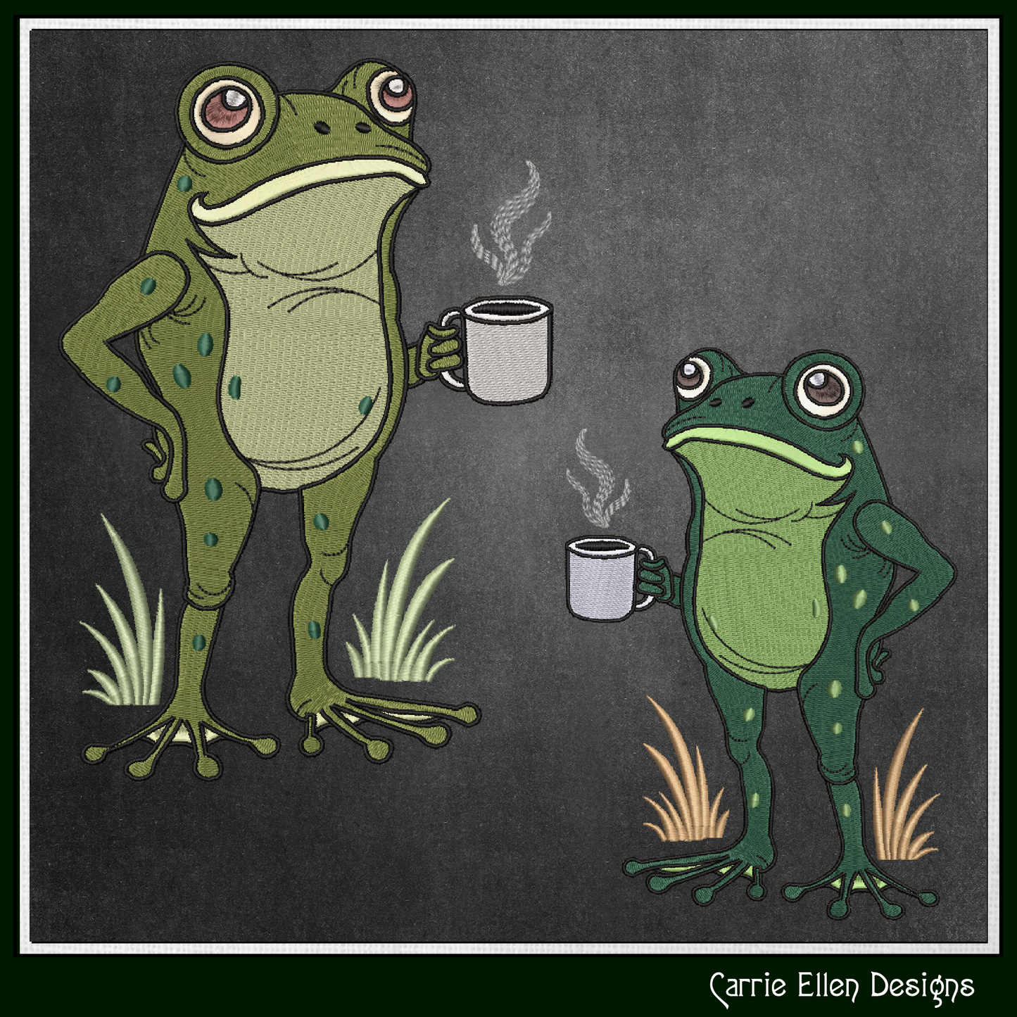 Frog with Coffee Machine Embroidery Design | Funny Morning Frog Stitch File | Coffee Lover Embroidery, 6 Sizes (4156)
