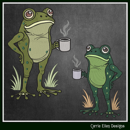 Frog with Coffee Machine Embroidery Design | Funny Morning Frog Stitch File | Coffee Lover Embroidery, 6 Sizes (4156)