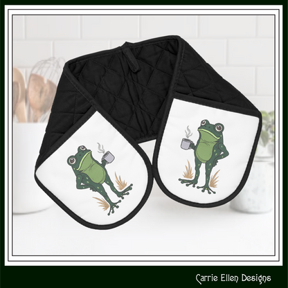Frog with Coffee Machine Embroidery Design | Funny Morning Frog Stitch File | Coffee Lover Embroidery, 6 Sizes (4156)
