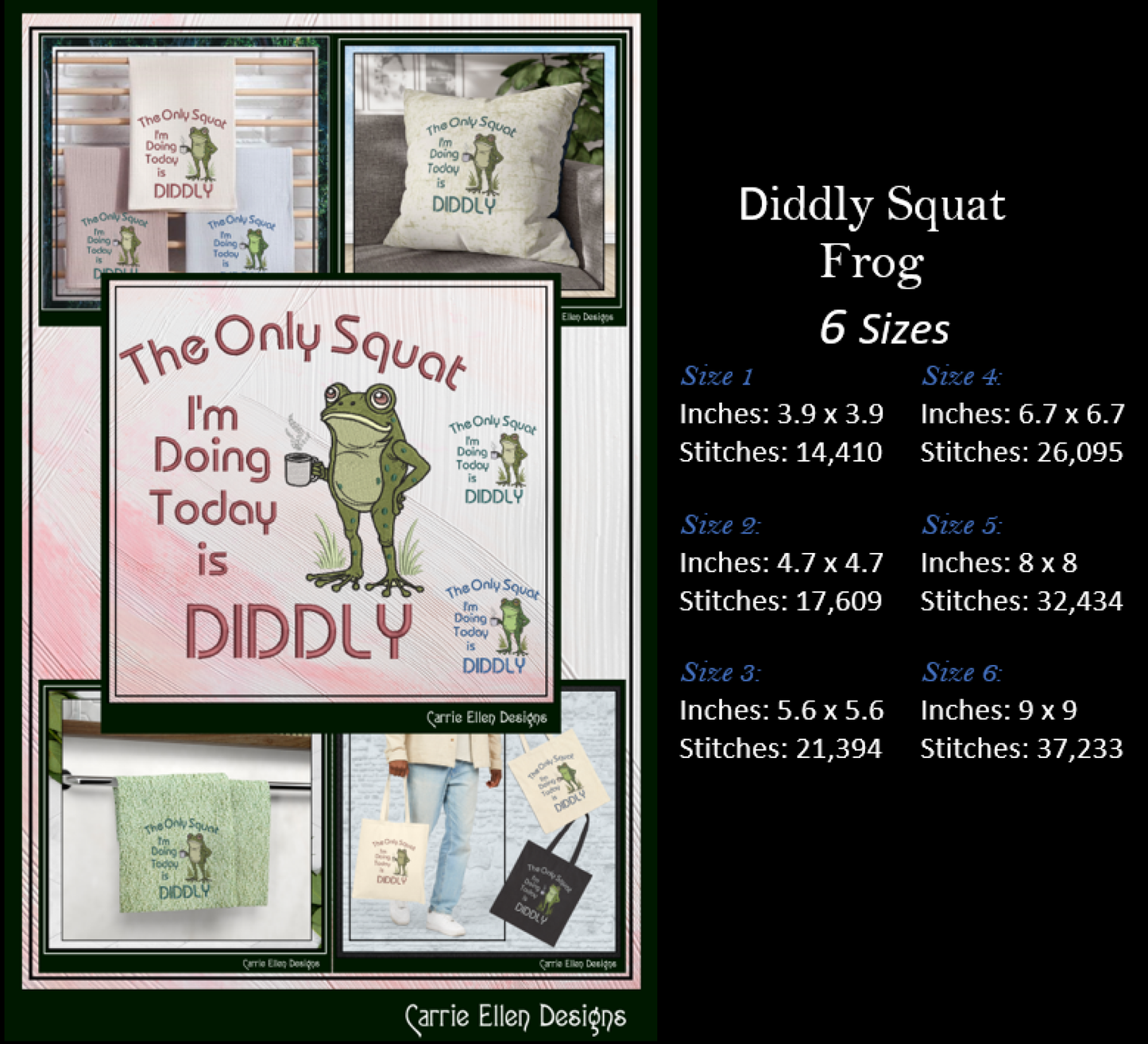 The Only Squat I'm Doing Today Is Diddly Machine Embroidery Design | Funny Frog  Sarcastic Adult Humor, 6 Sizes, (4157)