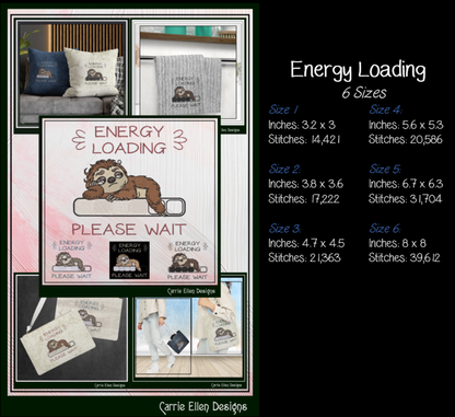 Energy Loading Please Wait Machine Embroidery Design | Funny Sloth Lazy Day Humor Stitch Pattern, 6 Sizes (4166)