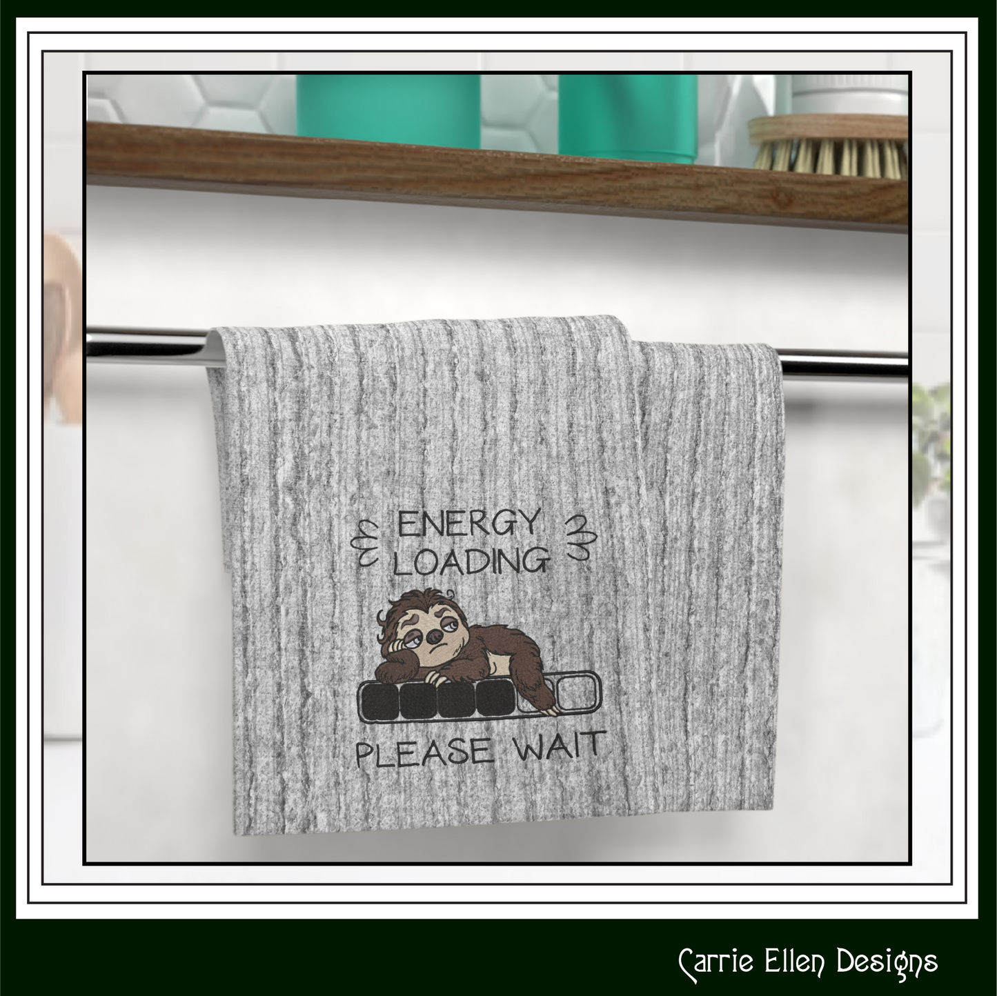 Energy Loading Please Wait Machine Embroidery Design | Funny Sloth Lazy Day Humor Stitch Pattern, 6 Sizes (4166)