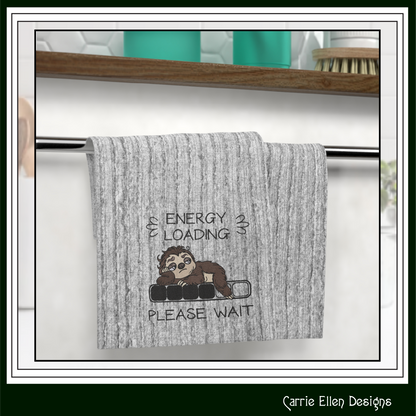 Energy Loading Please Wait Machine Embroidery Design | Funny Sloth Lazy Day Humor Stitch Pattern, 6 Sizes (4166)