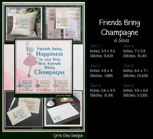 Best Friends Bring Champagne Machine Embroidery Design | Elegant Friendship Quote Stitch File, 6 Sizes (4167)