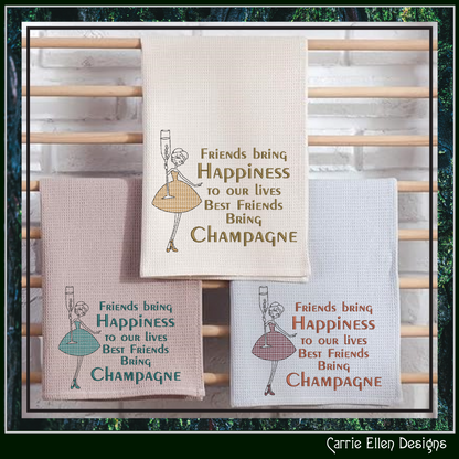 Best Friends Bring Champagne Machine Embroidery Design | Elegant Friendship Quote Stitch File, 6 Sizes (4167)