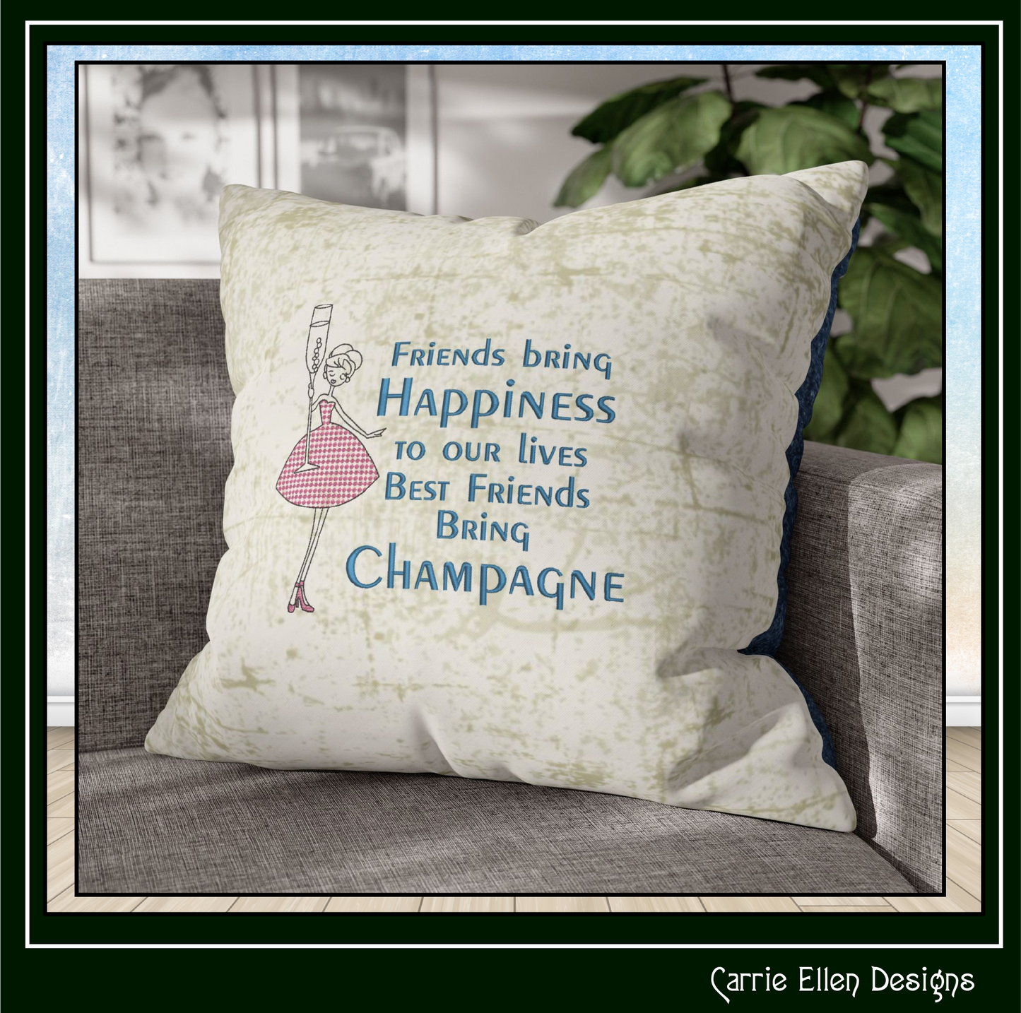 Best Friends Bring Champagne Machine Embroidery Design | Elegant Friendship Quote Stitch File, 6 Sizes (4167)