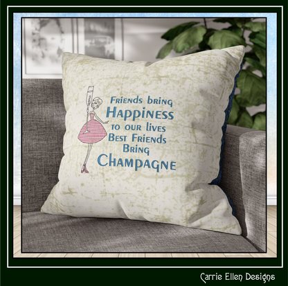 Best Friends Bring Champagne Machine Embroidery Design | Elegant Friendship Quote Stitch File, 6 Sizes (4167)
