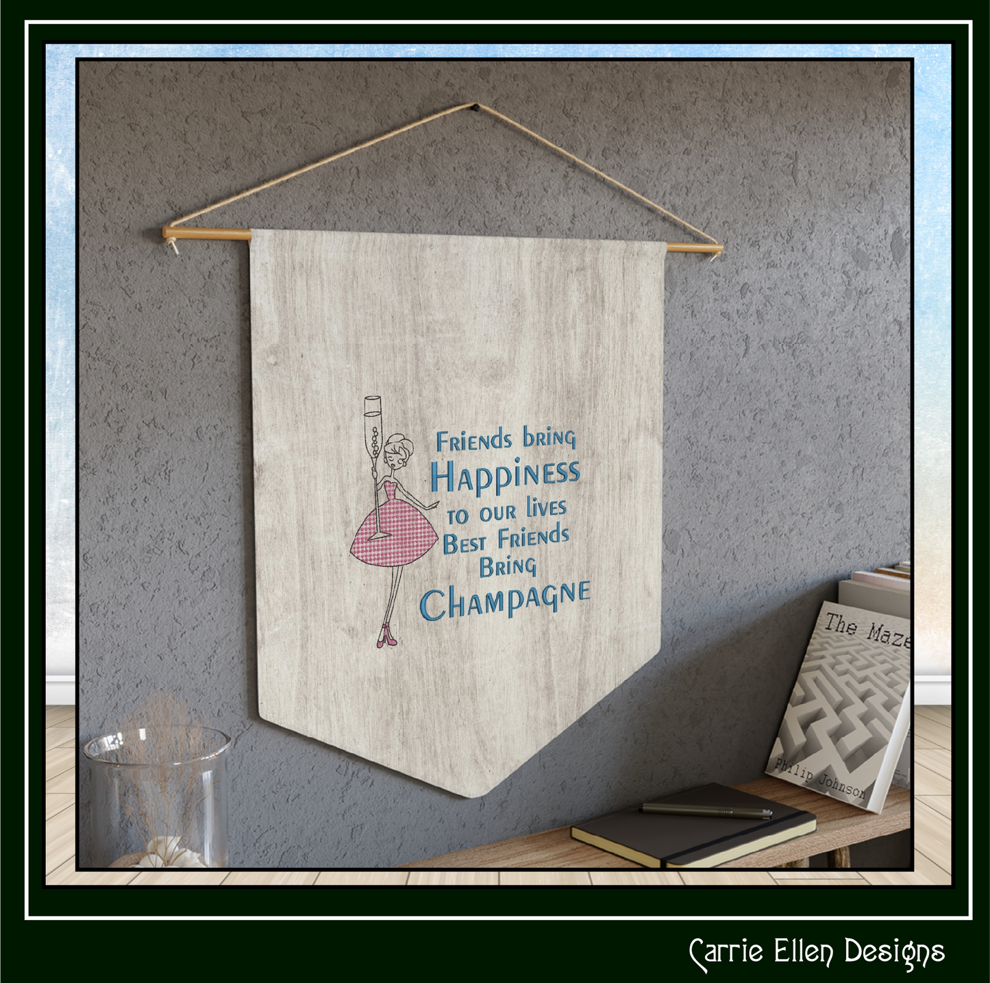Best Friends Bring Champagne Machine Embroidery Design | Elegant Friendship Quote Stitch File, 6 Sizes (4167)