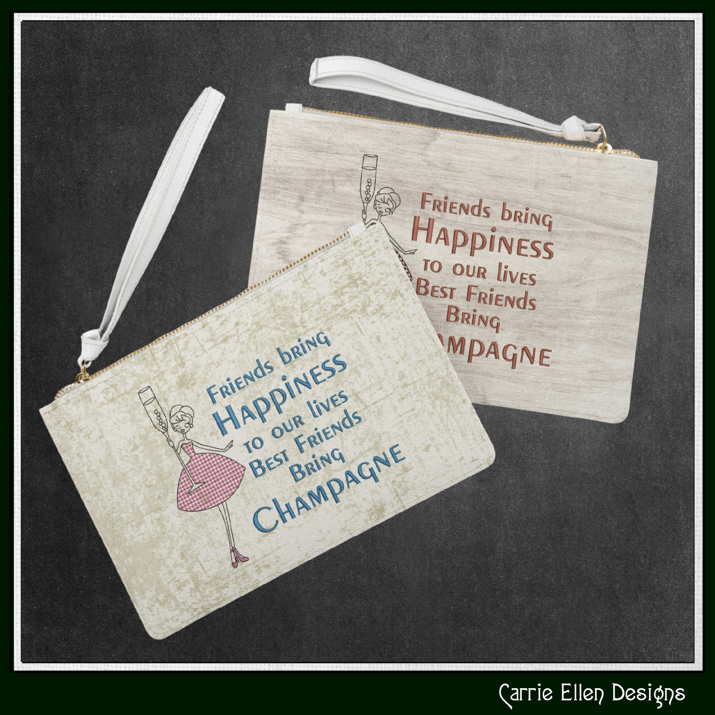 Best Friends Bring Champagne Machine Embroidery Design | Elegant Friendship Quote Stitch File, 6 Sizes (4167)