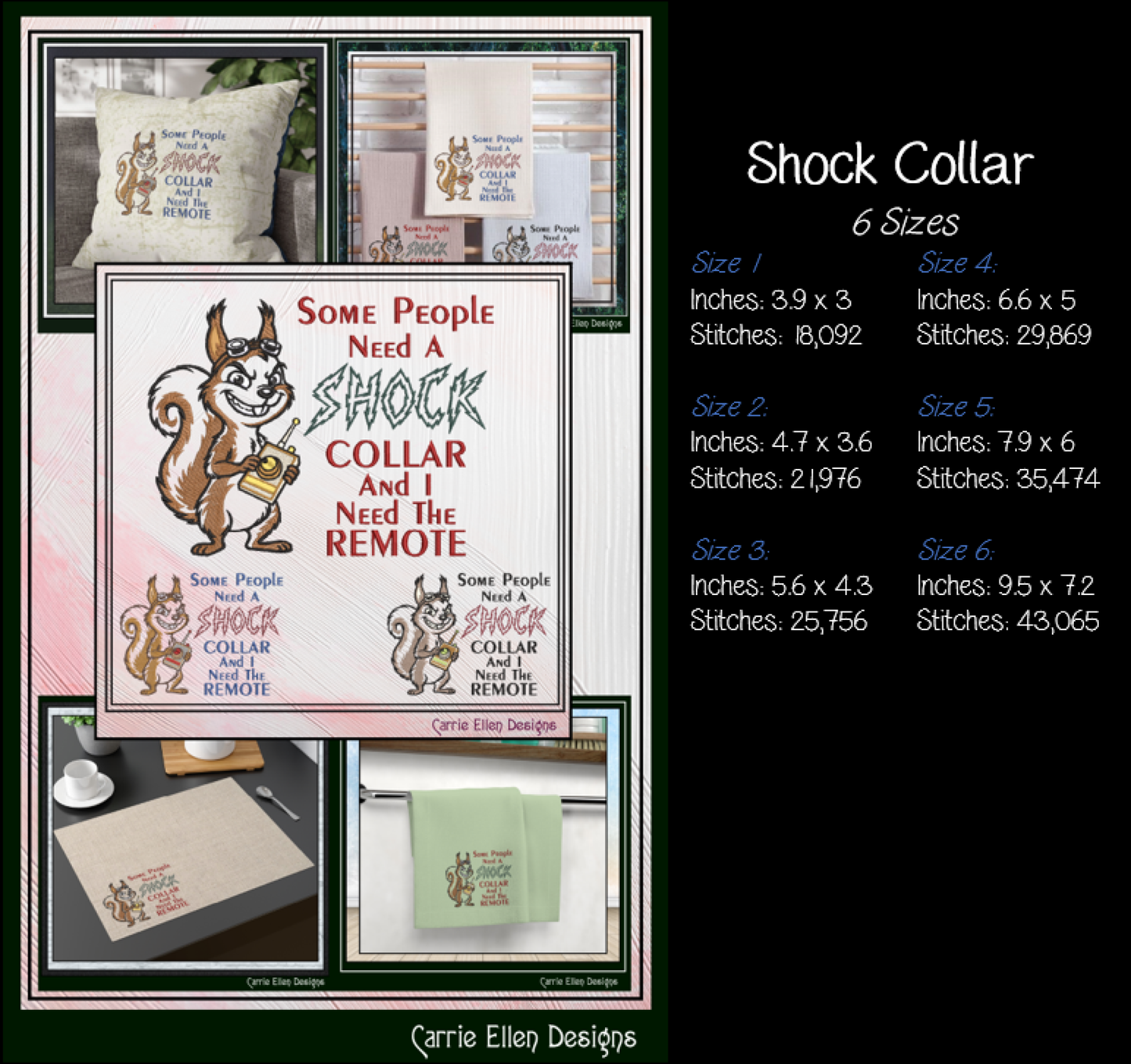 Some People Need a Shock Collar Machine Embroidery Design | Funny Squirrel Embroidery Pattern | Sarcastic Animal Stitch File, 6 Sizes (4168)