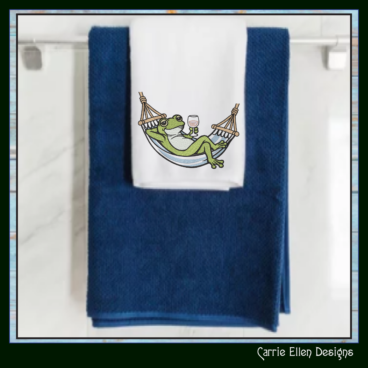 Sip & Swing Frog Machine Embroidery Design | Funny Frog in Hammock with Wine | Relaxing Frog Embroidery Pattern, 6 Sizes (4170)