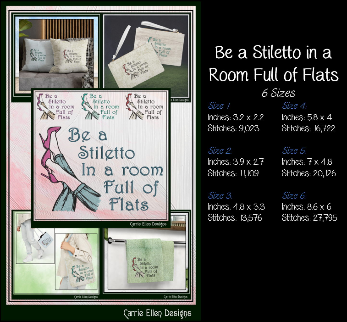 Be a Stiletto in a Room Full of Flats Machine Embroidery Design | Sassy Fashion Quote Embroidery File, 6 Sizes (4172)