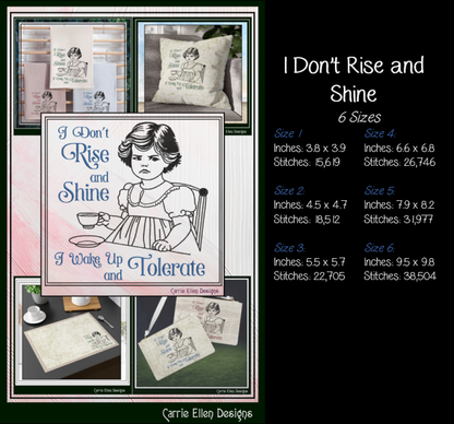 I Don't Rise and Shine Machine Embroidery Design | Funny Morning Quote Design File | Sarcastic Vintage Humor, 6 Sizes (4173)