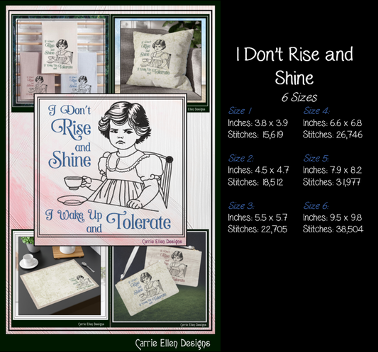 I Don't Rise and Shine Machine Embroidery Design | Funny Morning Quote Design File | Sarcastic Vintage Humor, 6 Sizes (4173)