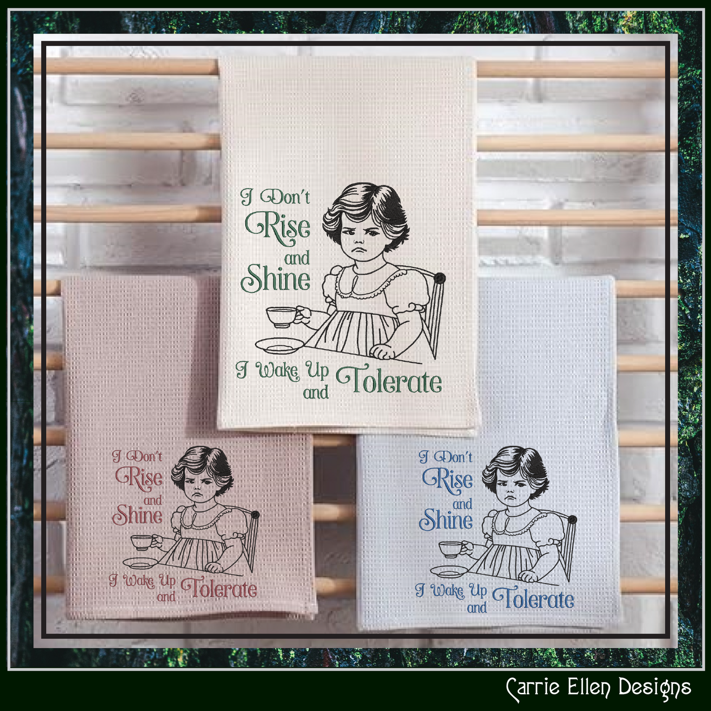 I Don't Rise and Shine Machine Embroidery Design | Funny Morning Quote Design File | Sarcastic Vintage Humor, 6 Sizes (4173)