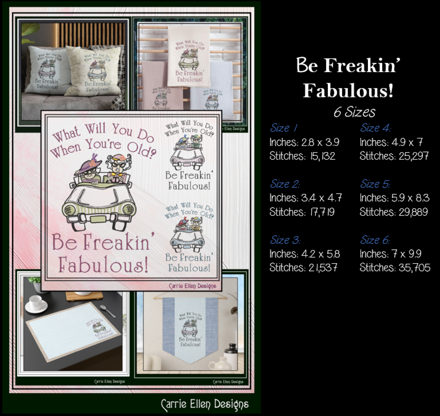 Freakin' Fabulous Machine Embroidery Design | Funny Senior Ladies Embroidery Pattern | Sassy Friendship Stitch File, 6 Sizes (4174)